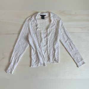 VTG ECI New York Silk Eyelet Blouse - White Cream Button Down - Size S